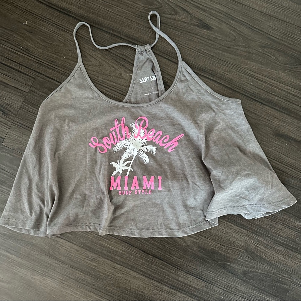 Surf Style South Beach Miami Graphic Crop Tank (M)